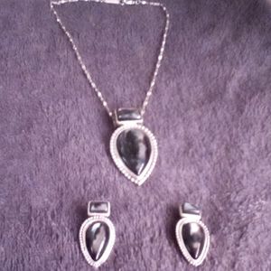 Moodrock Gloss Black sto es. Pendant on a silver chain and earrings to match